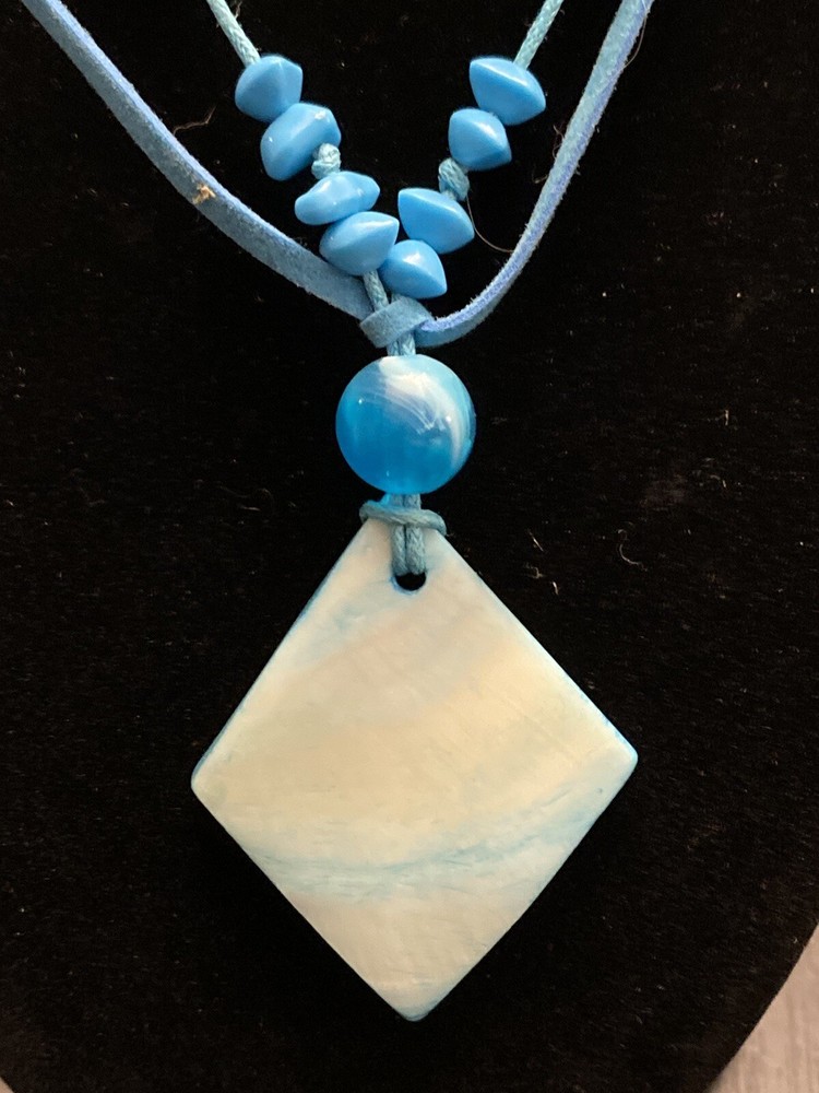 Handmade Blue Beaded and Shell Pendant Necklace