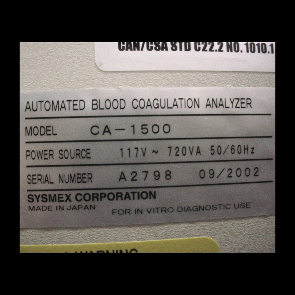 Sysmex CA-1500 Fully Automated In Vitro Diagnostic Blood Coagulation Analyzer