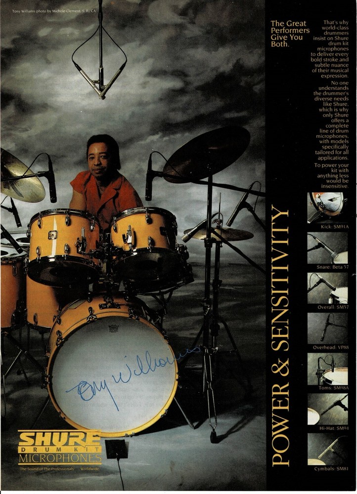 SHURE DRUM KIT MICS - TONY WILLIAMS - 1994 Print Advertisement