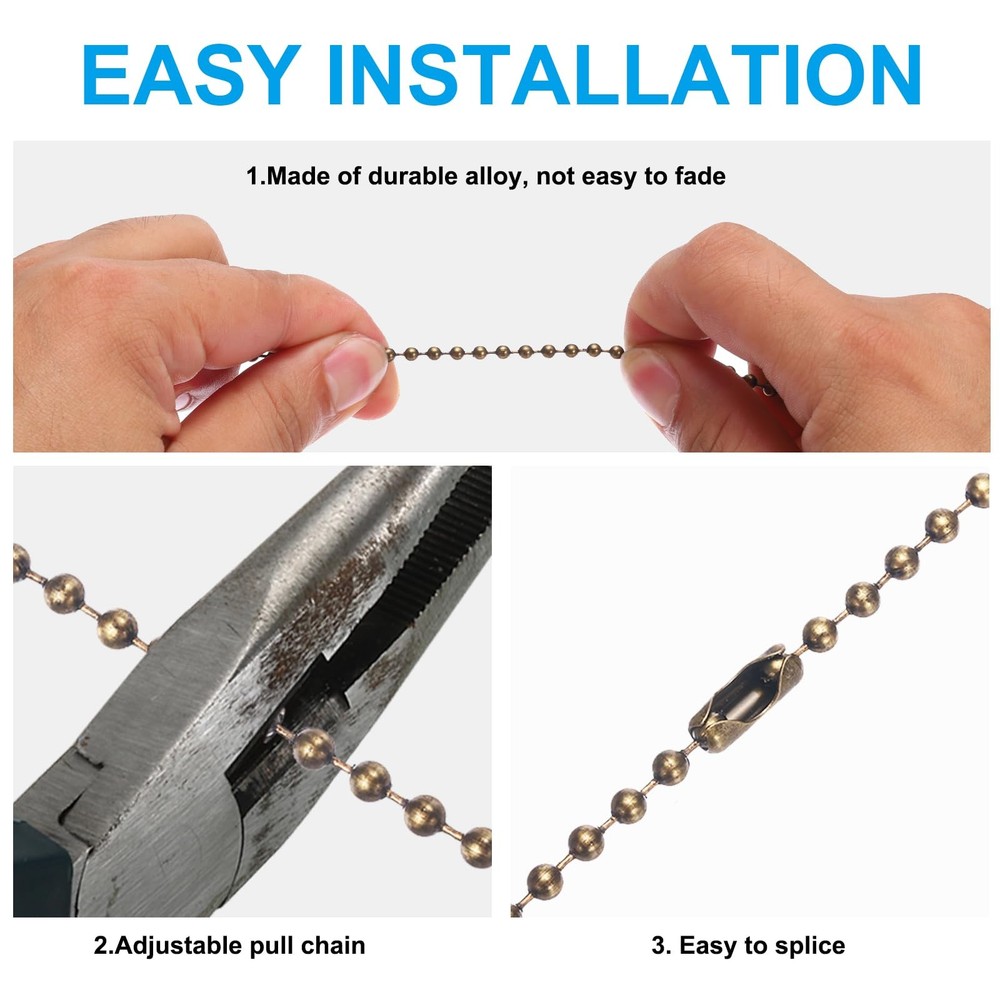 Ceiling Fan Pull Chain, 2 Pack 12" Decorative Ball Pendant Chain Extender Cha...