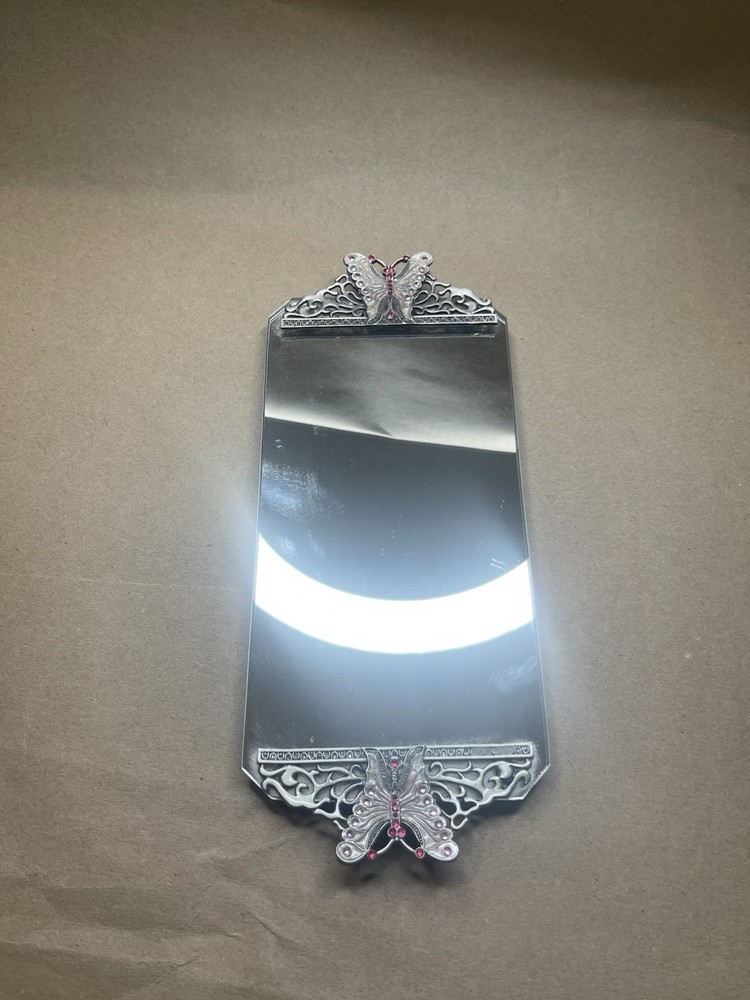 Vanity Mirror Silver Butterflys With Rinestone Art Deco Decor Rectangle 11”