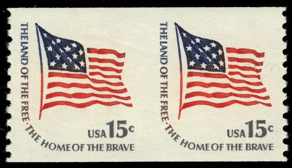 US #1618Ce  15¢ Flag pair imperf between XF NH