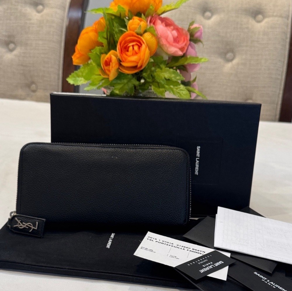 Authentic Saint Laurent Black Zip-Around Wallet