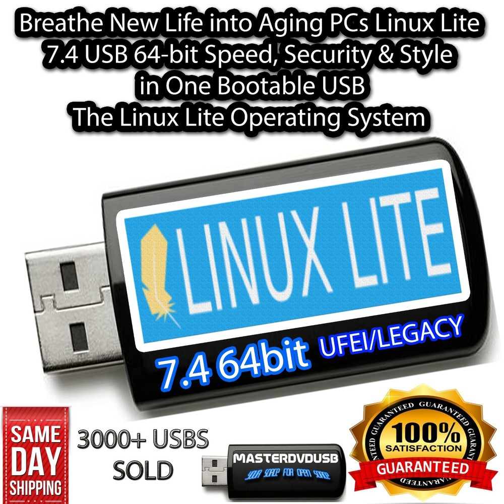 Linux Lite 7.4 64-bit Bootable USB Installer – Revive Your Old PC! Fast Shipping