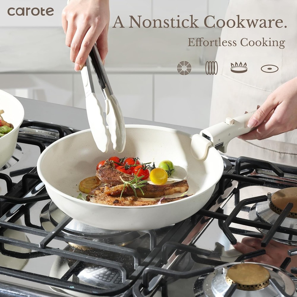 19-Piece Nonstick Cookware Set with Detachable Handle