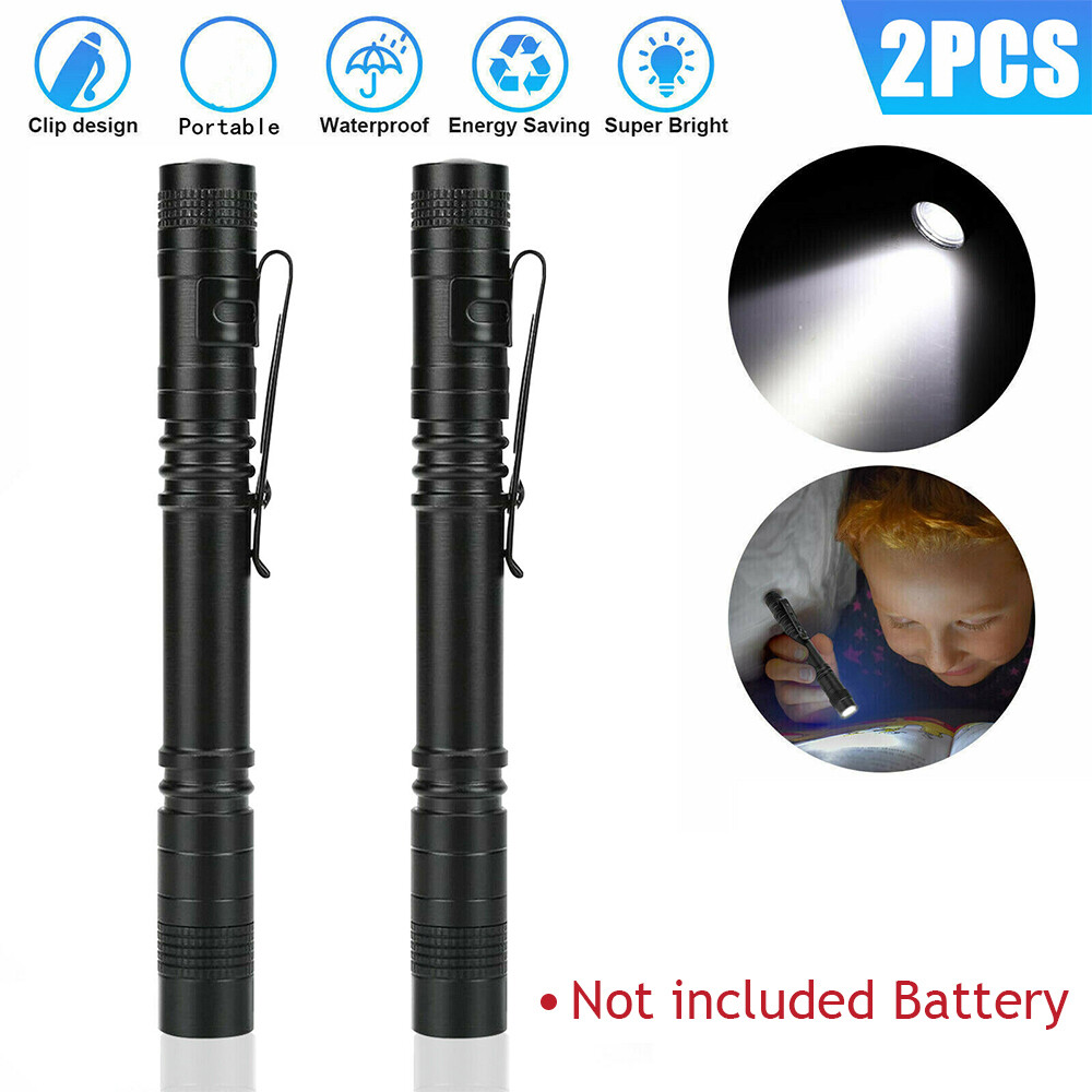 2x LED Flashlight Clip Mini Illuminated Pen Light Pocket Portable Pen Flashlight