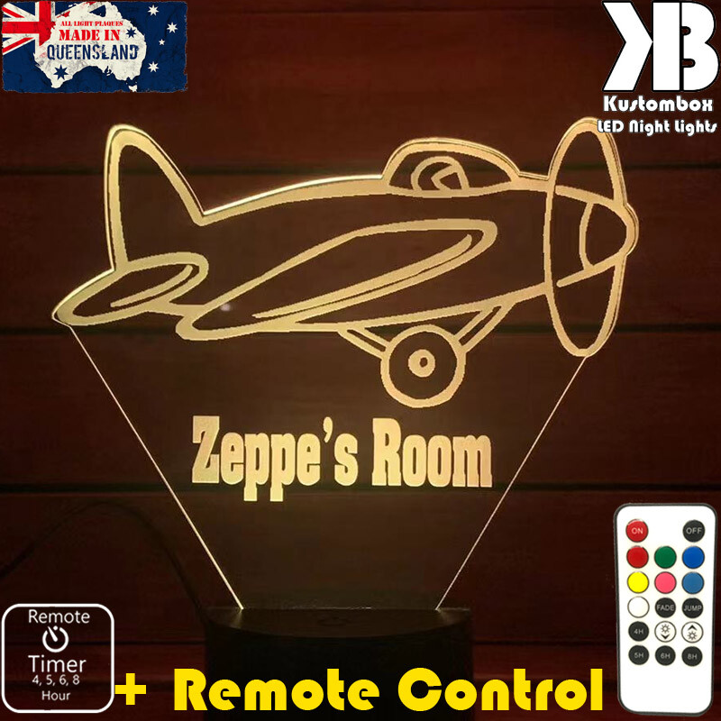 Plane Personalised Name Night Light LED 7 Colour + Remote Timer Children's Room