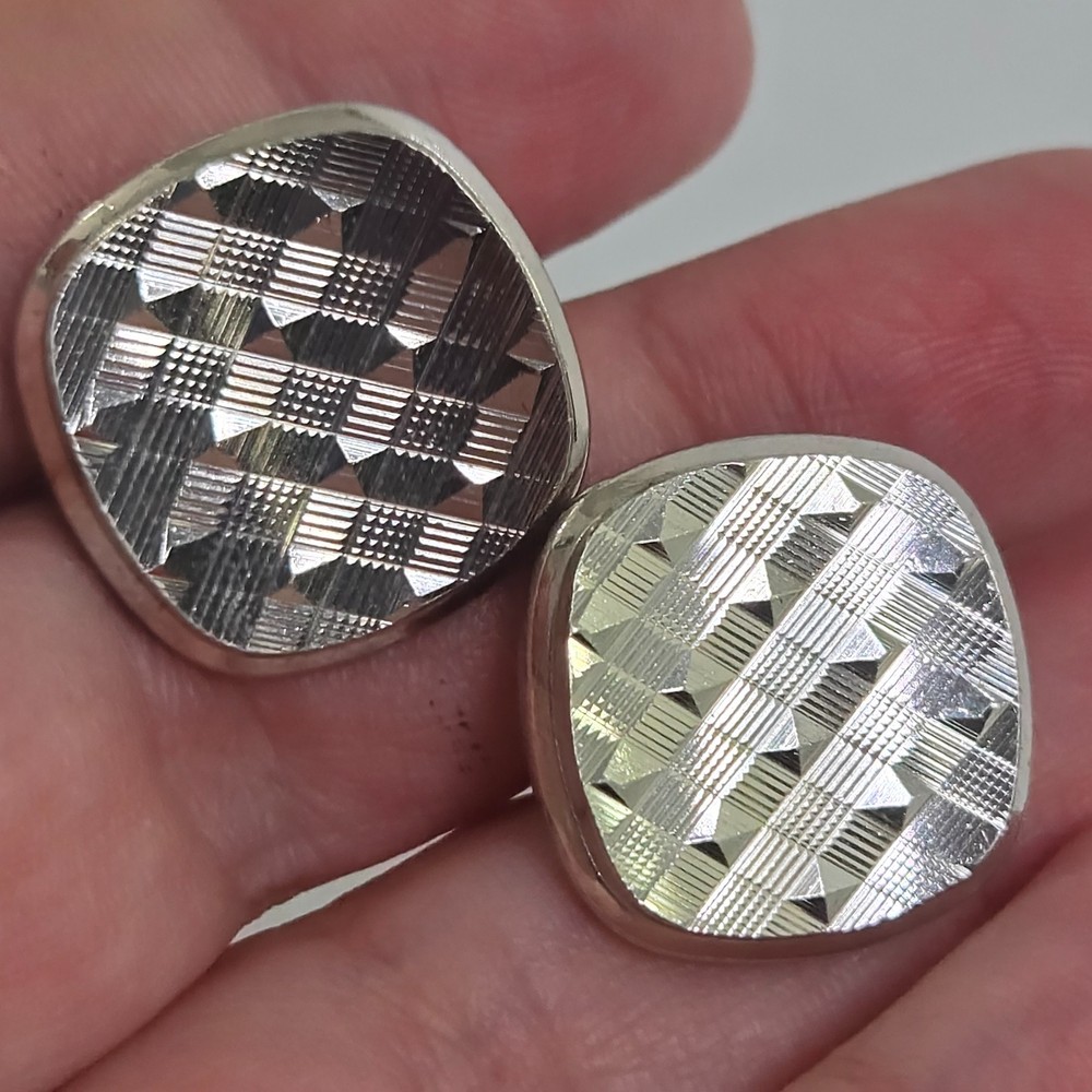 Swank cufflinks Silver Tone Geometric Textured Square Stripe Weave Pattern