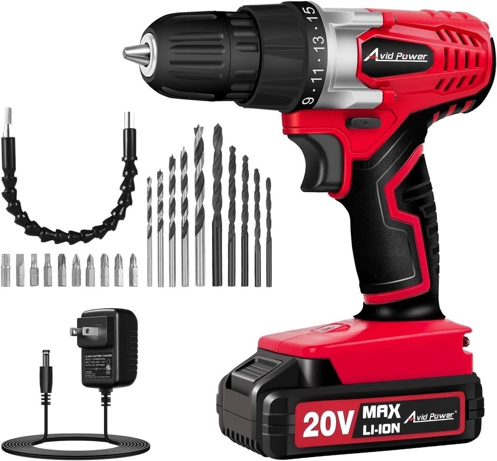 Ergonomic 20V Cordless Drill Set with Variable Speed & Built-in LED Light