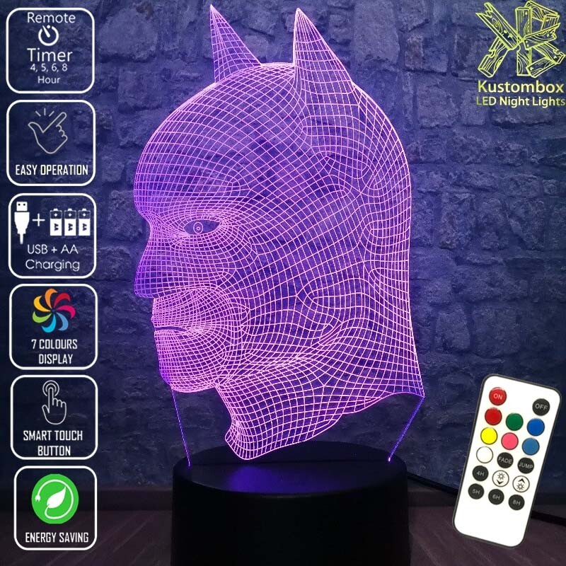 BATMAN WIRE FRAME - 3D LED BATTERY USB NIGHT LIGHT 7 COLOUR + REMOTE CONTROL