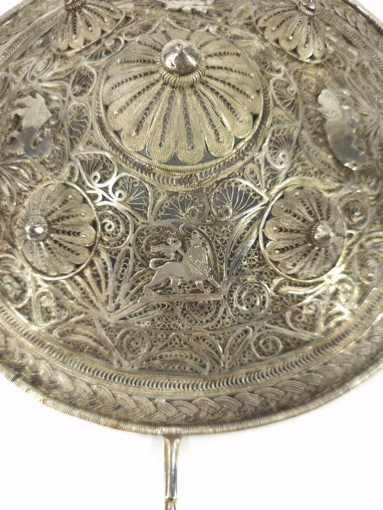Antique Mid Eastern Solid Sterling Silver Filagree Shield St. George St. Mark