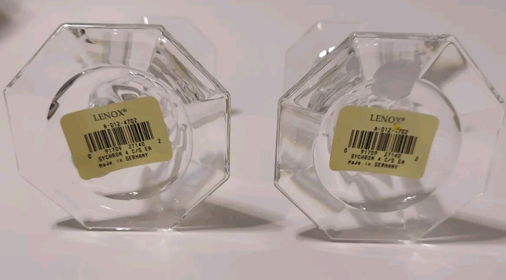 2 Pc Set Lenox SYNCHRONICITY Lead Crystal Column Candleholders Made In Germany