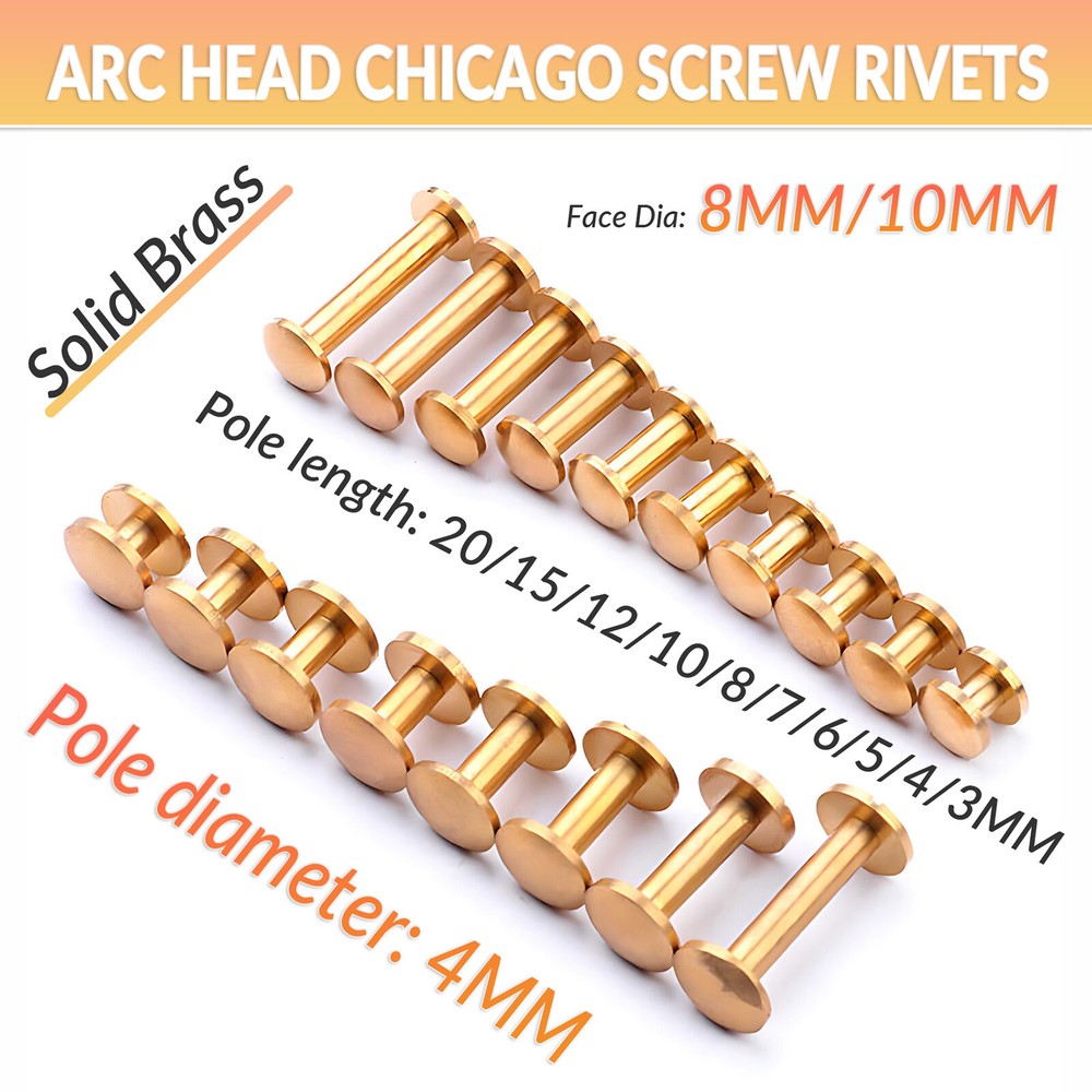 Solid Brass Screw Rivets Arc Head Leather Craft Hardware Durable Bags Books DIY