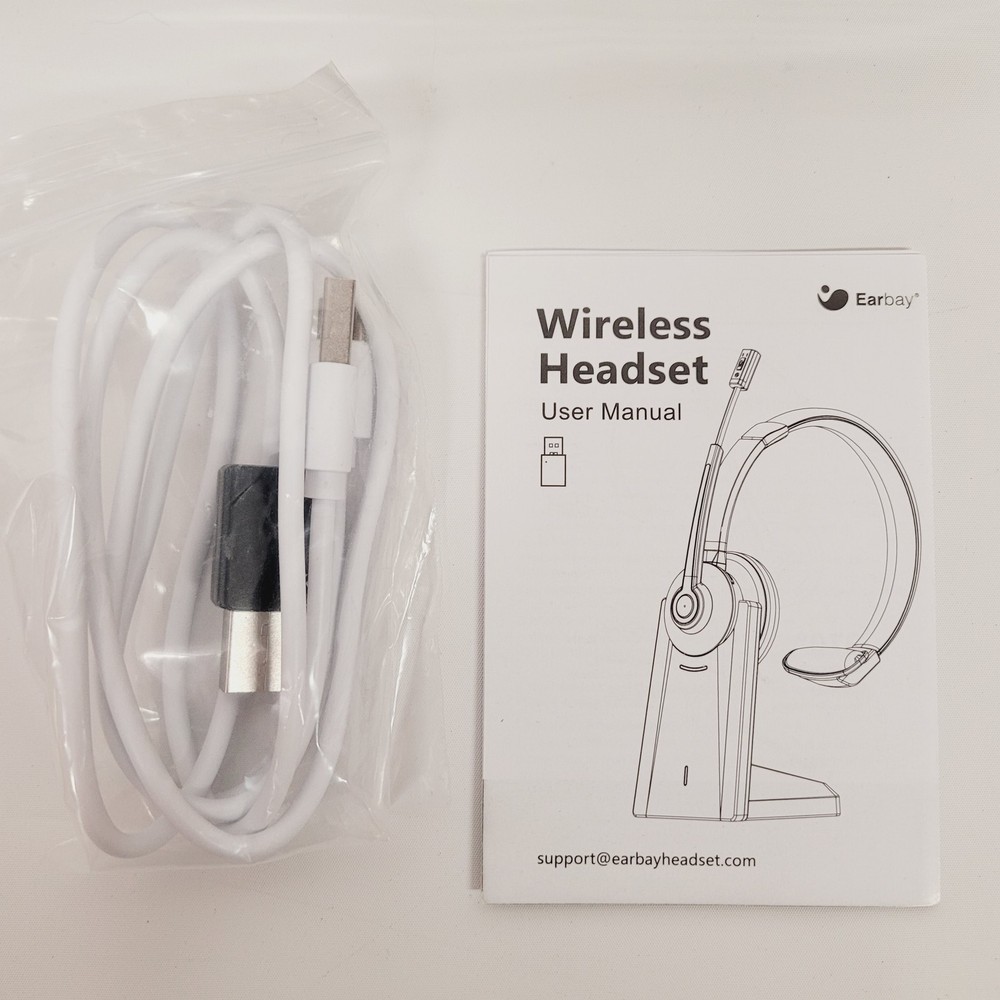 Earbay Wireless Headset with Microphone, Bluetooth V5.0, Charging Base, White