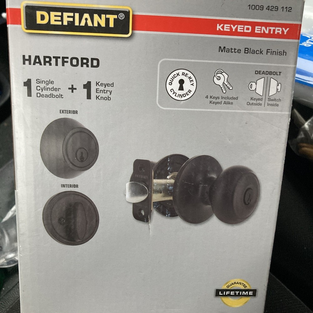 Defiant Hartford Matte Black Single Cylinder Combo Pack