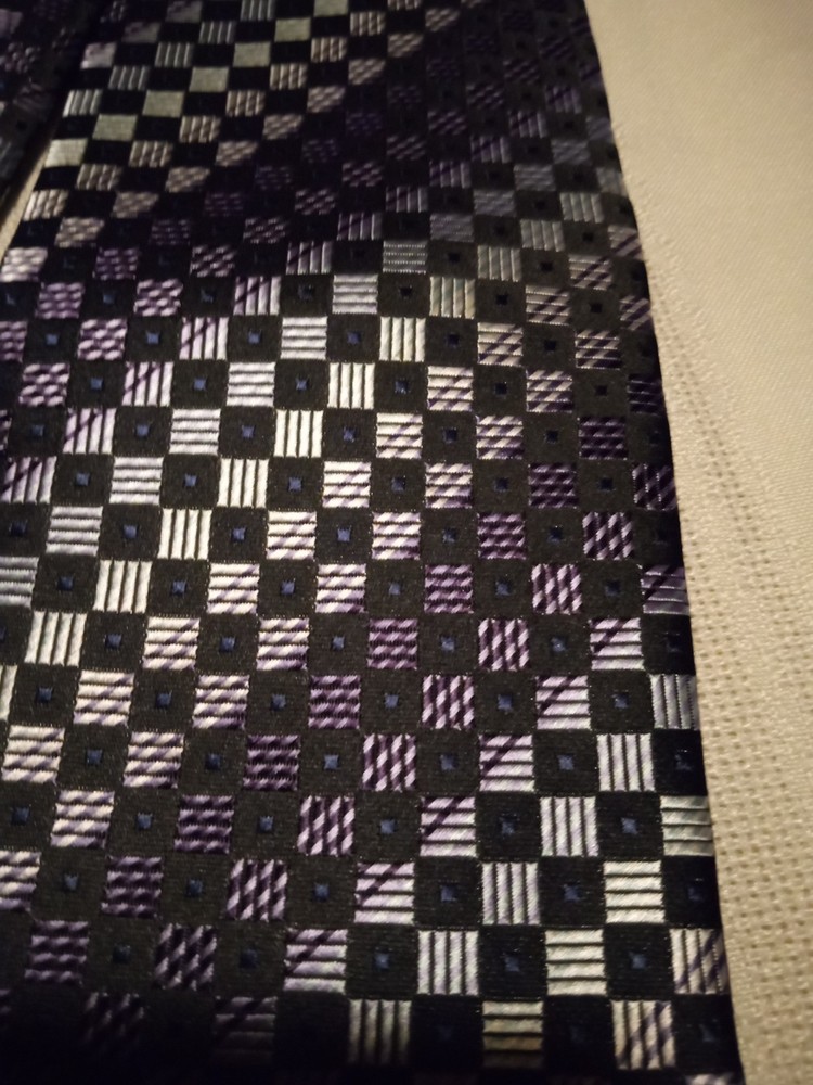 MENS NECK TIE SILK COVINGTON BLACK SILVER GRAY PATTERN