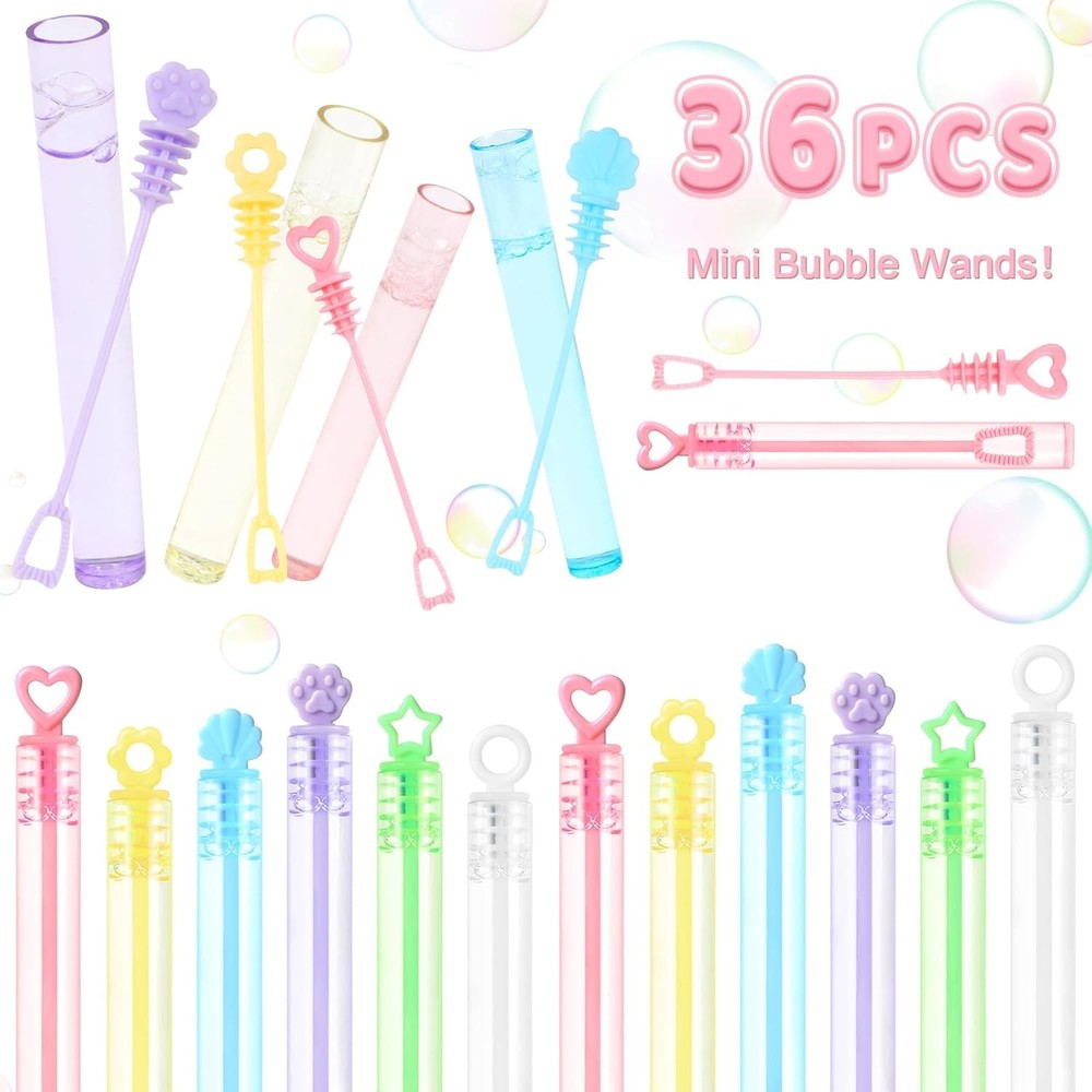 LOAVER 36 Pack Mini Bubble Wands Bulk for Kids,Assorted Pastel Rainbow...