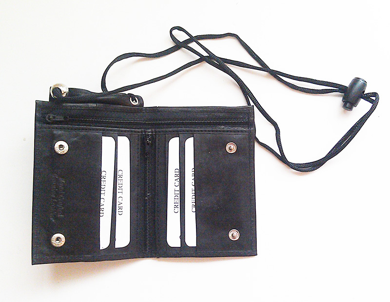 RFID Blocking Leather ID Card Holder Neck Strap Travel Work Pouch Wallet