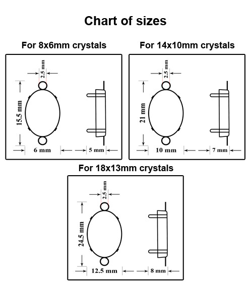 Brass Base/Connector for Embedding Oval Shape Fancy Crystals * Choose Color