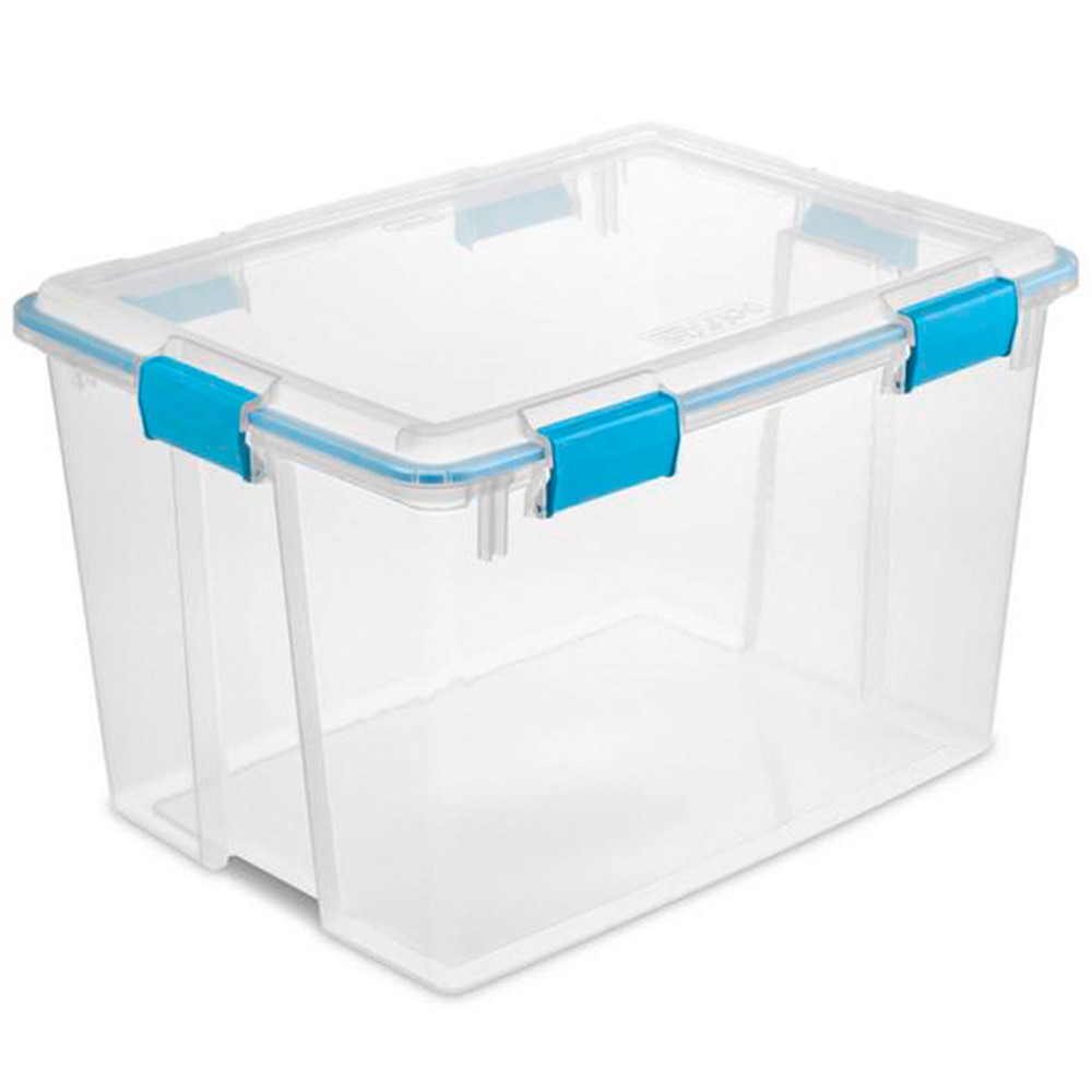 Sterilite 80 Quart Gasket Box, Stackable Storage Bin with Latching Lid, 4 Pack