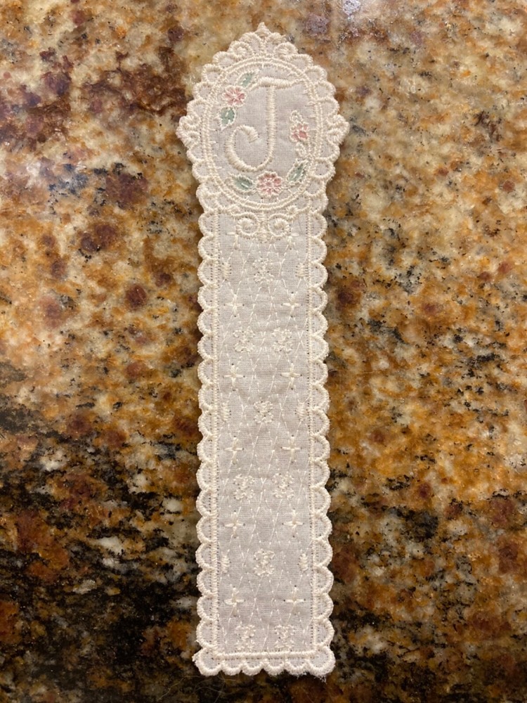 Lace Embroidered Initial J or Cursive T ? Book Mark