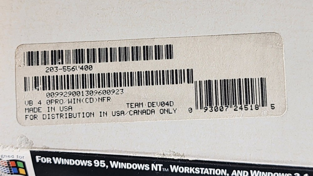Microsoft Visual Basic Professional Edition 4.0 W/CD Key Windows 95 VB4 Pro