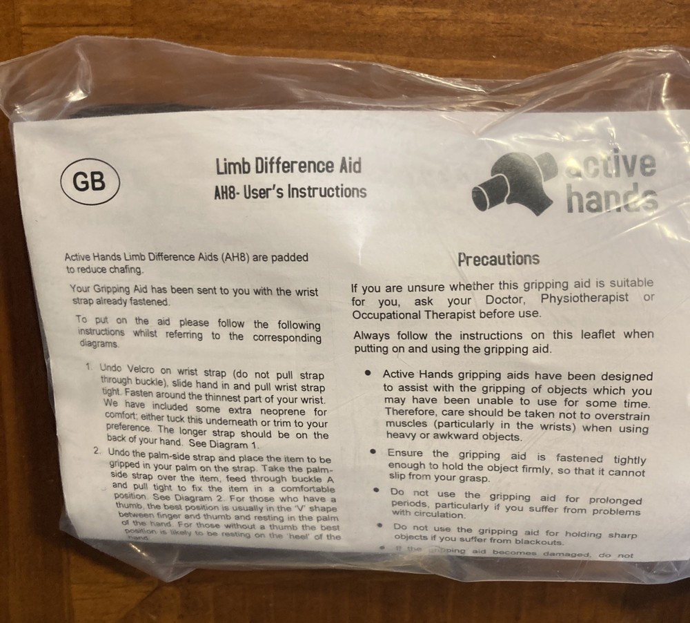 Active Hands Limb Difference Gripping Aid | Standard Size For Left Hand | Black