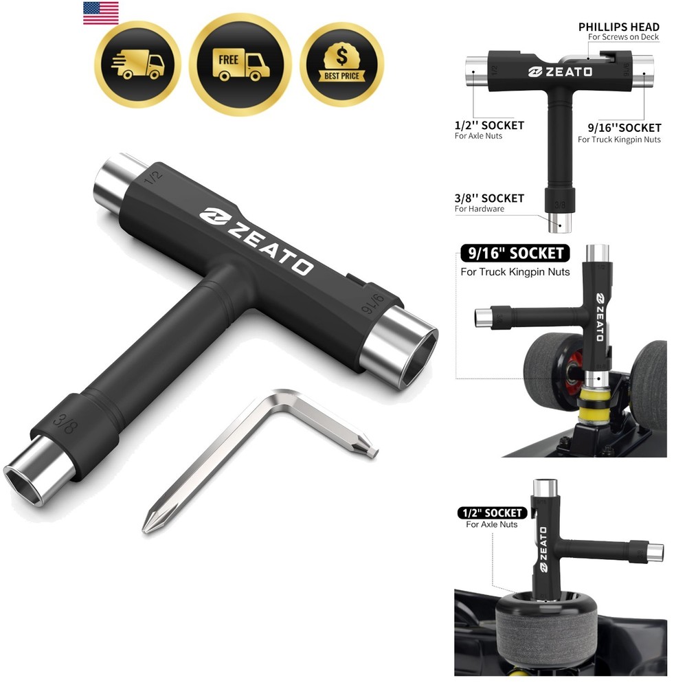 All-in-One Skate Tools Multi-Function Portable Skateboard T Tool Accessory wi...