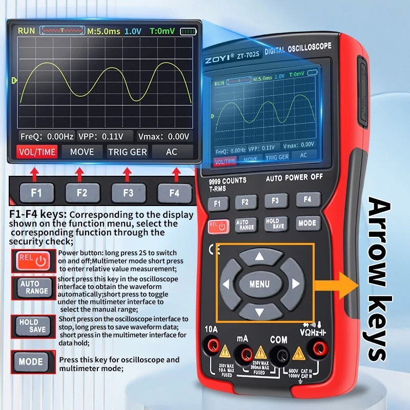 Handheld 2 in 1 Oscilloscope Multimeter Capacitance Resistance Tester Waveform