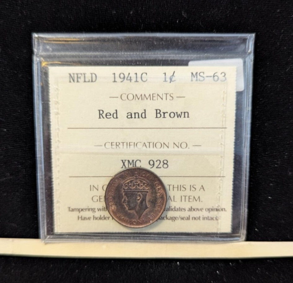 1941c, ICCS Graded, Newfoundland Small One Cent, **MS-63** XMC 928