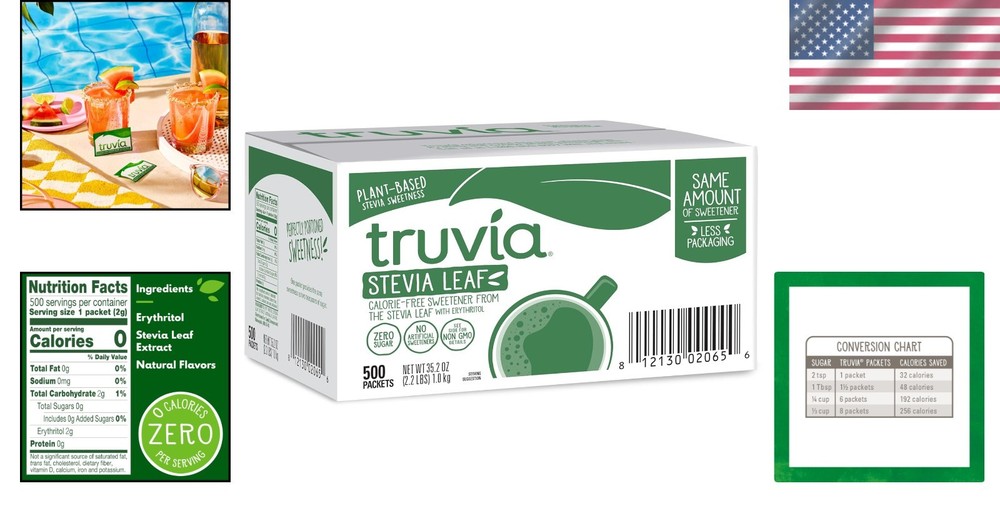 Plant-Based Stevia Sweetener Packets, 500 Count