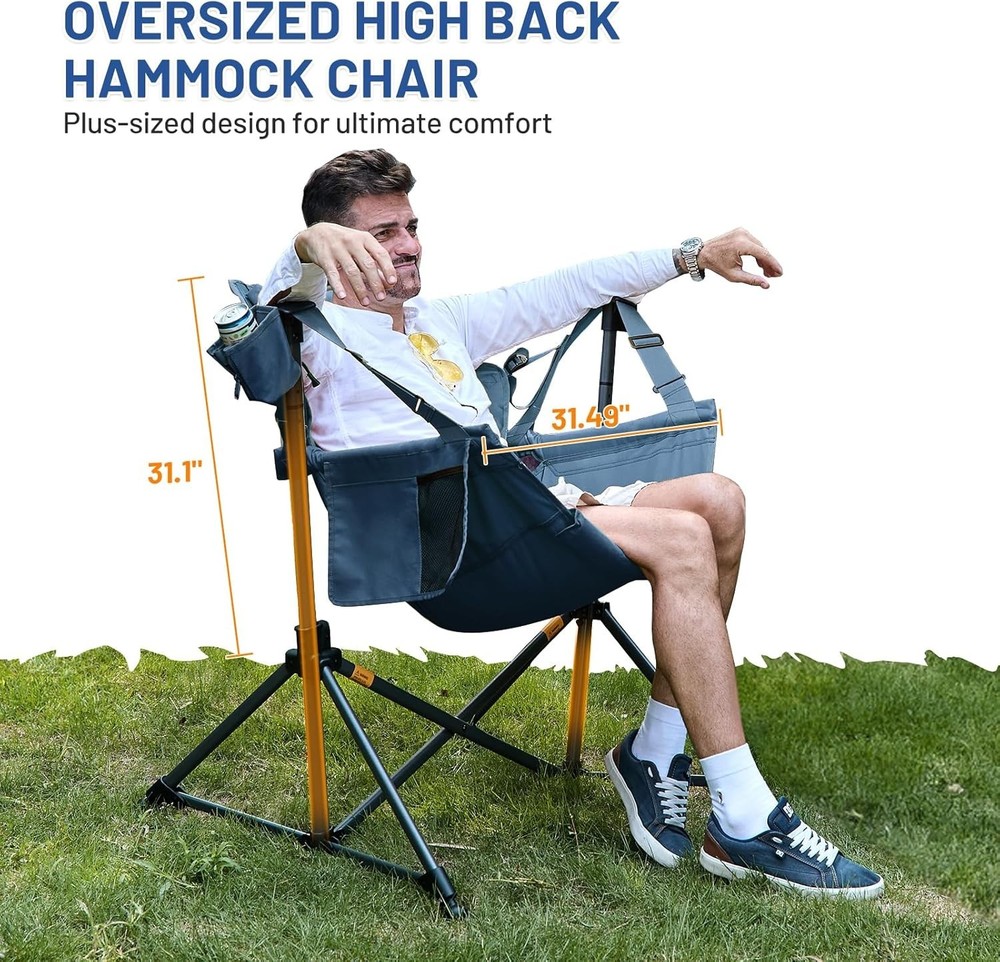 Hammock Camping Chair Oversized Swing Adjustable Back 400lbs Blue