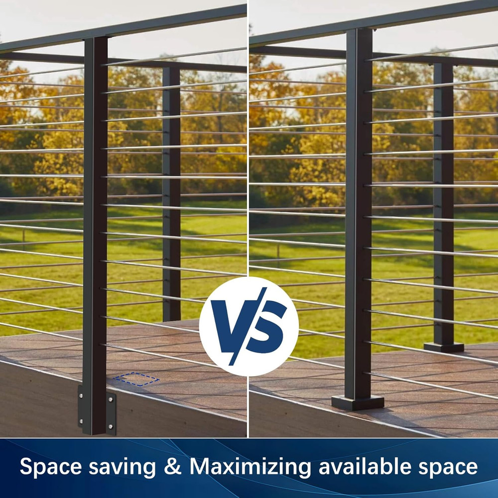 36" Side Mount Cable Railing Post - Stainless Steel Deck Kit, Black