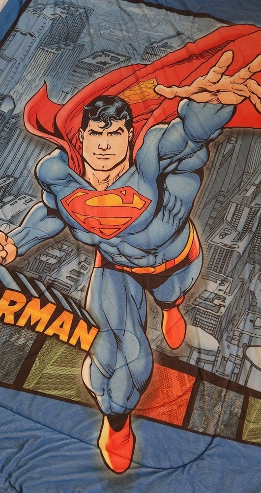 Superman Comforter/Blanket, Approx. 59 X 83 (Single?) Plain Blue In Back