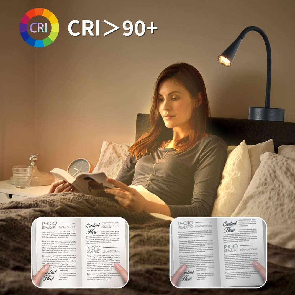 Black Headboard Reading Light, No Drilling Wall Mounted Reading Lights for Be...
