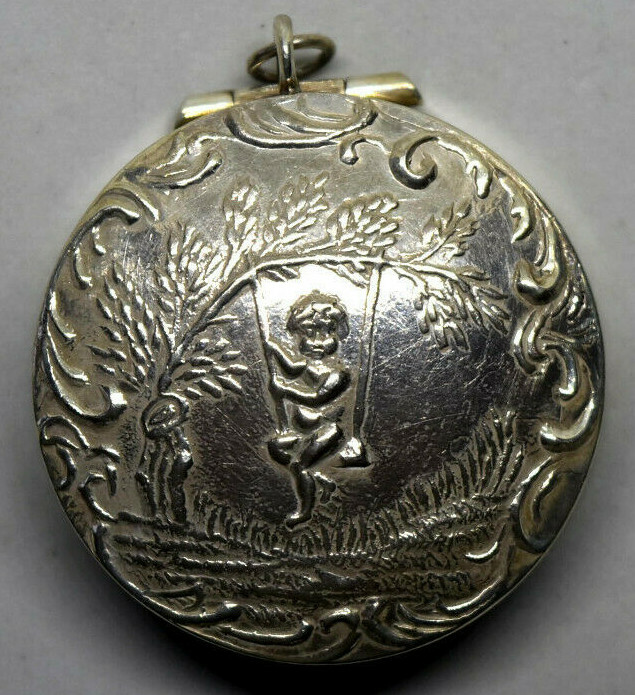 Antique Sterling Silver Cherub Pill Box Case Pendant