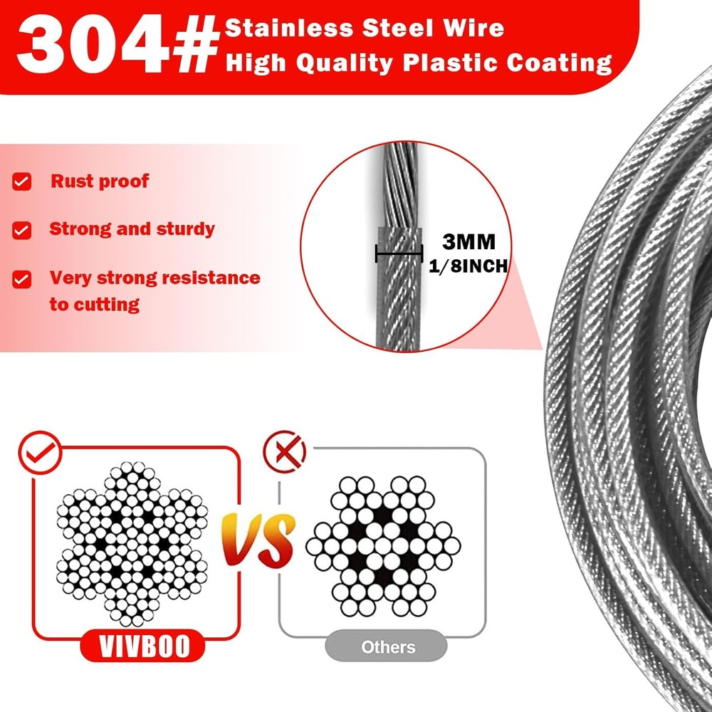 3mm Stainless Steel Security Cable 6FT, Double Loop Safety Wire Rope (2 Pack)