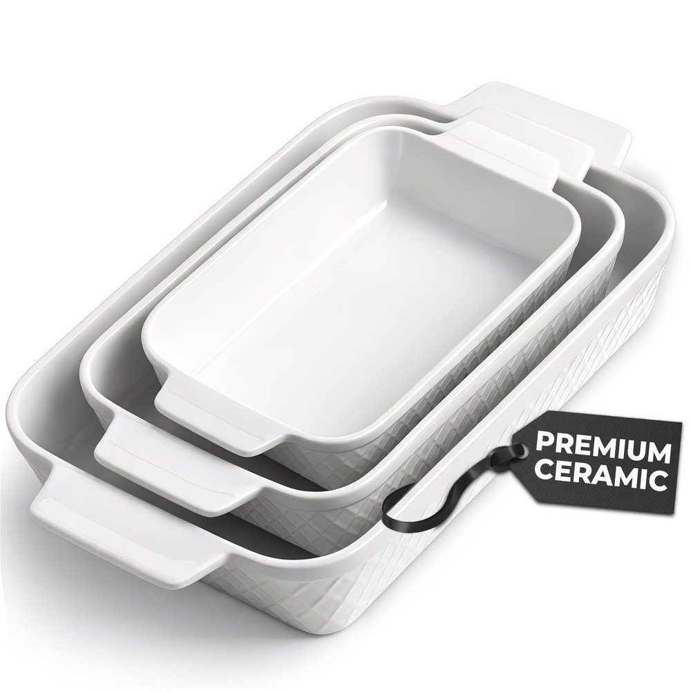 Casserole Dish Set of 3 / Ceramic Rectangular Baking Pan 3-Piece Stackable