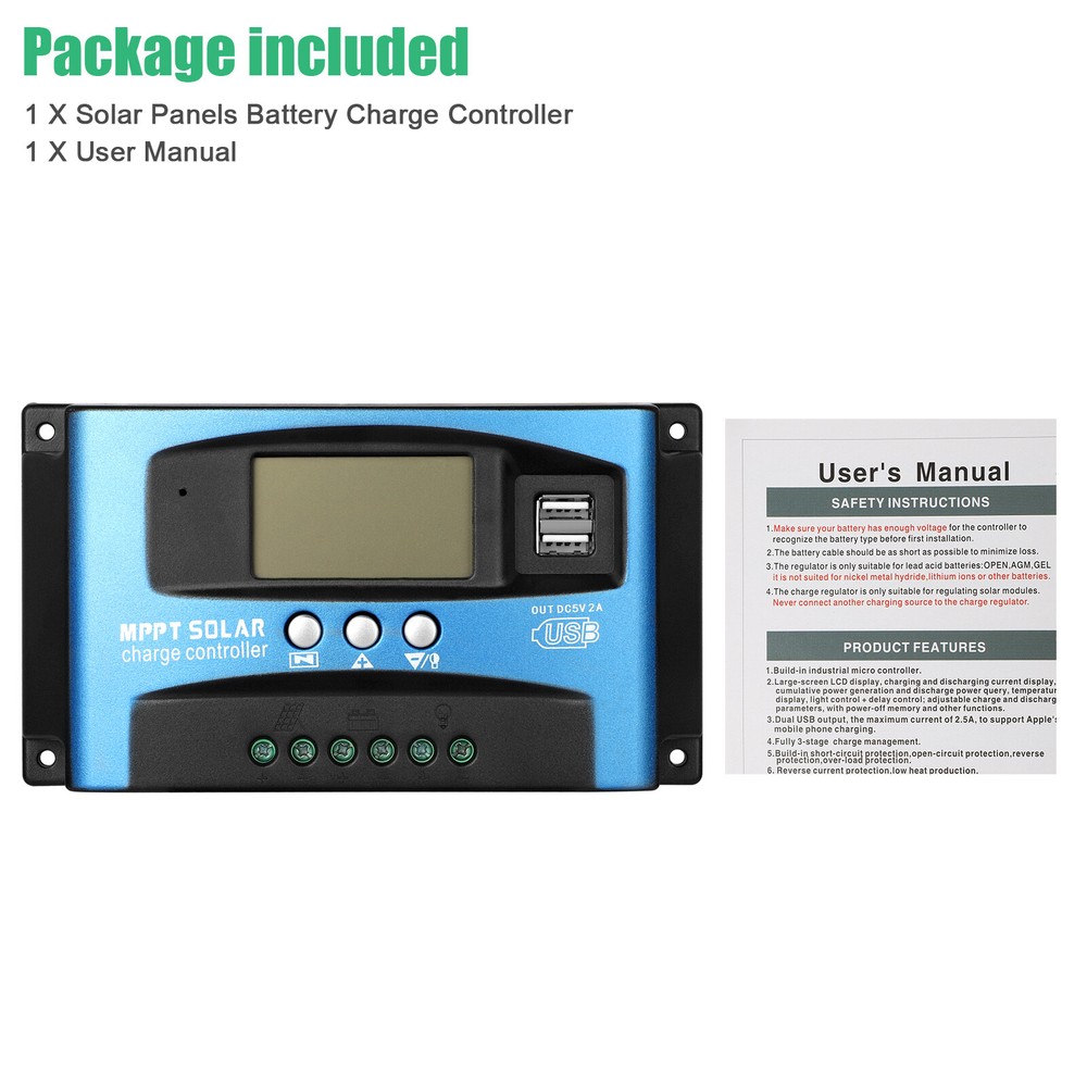 100A MPPT Solar Panel Regulator Charge Controller 12V 24V Auto Focus Tracking
