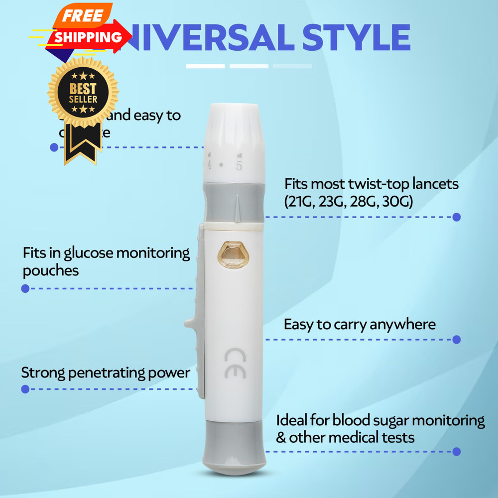 One Step Lancing Device Pen, 5 Depth Settings, Less Pain Design, Blood...