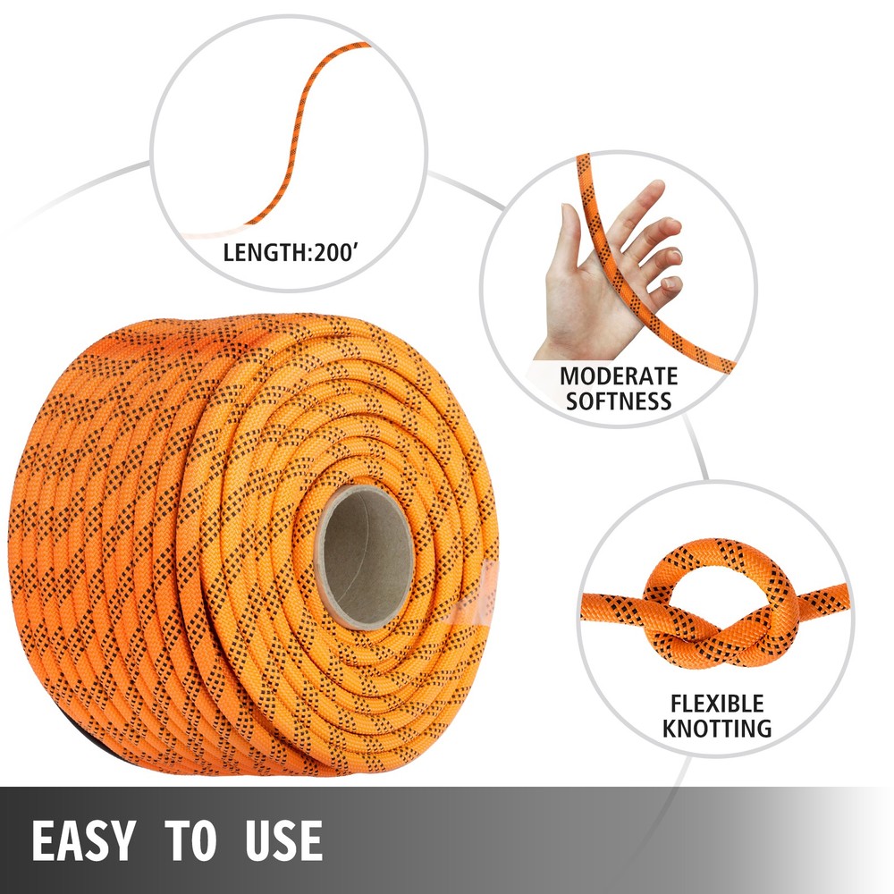 VEVOR Polyester Rope 9/16" x 200', Load Pulling Rope, 8600lbs Breaking Strength