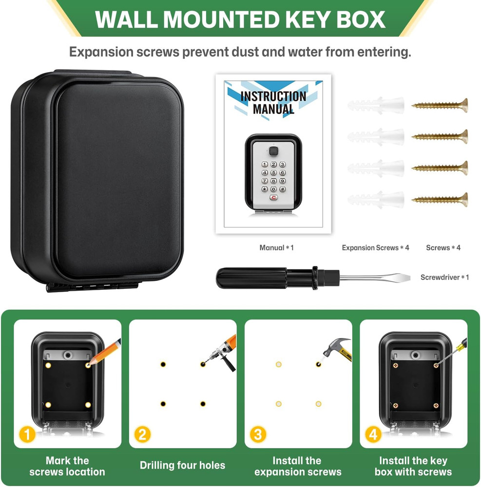 Lock Box for Keys with Code, Waterproof Key Boxs Wall Mount 12-Digit Keypad Lock