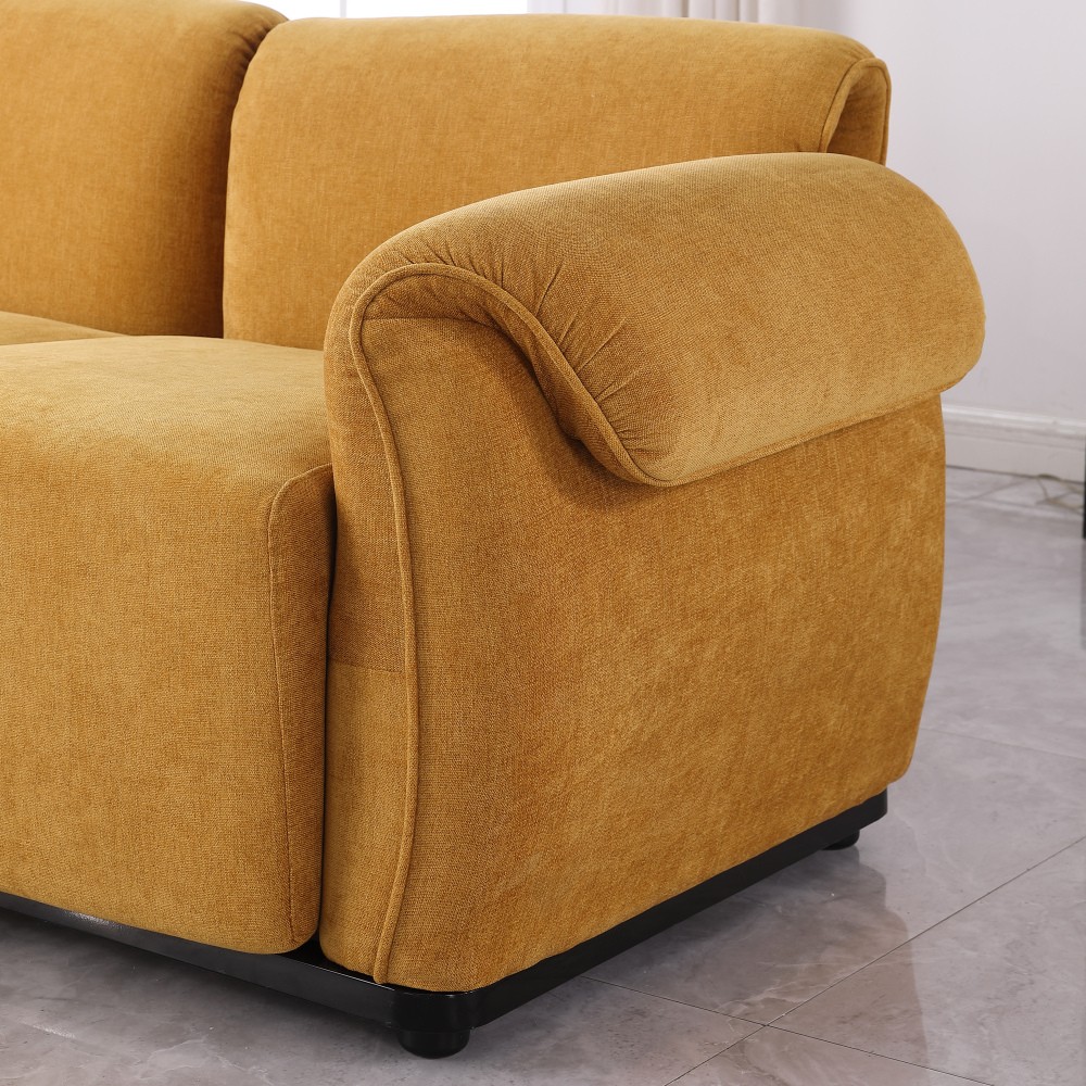 Chenille 2 Seat Sofa Sectional with Iron Frame, Yellow