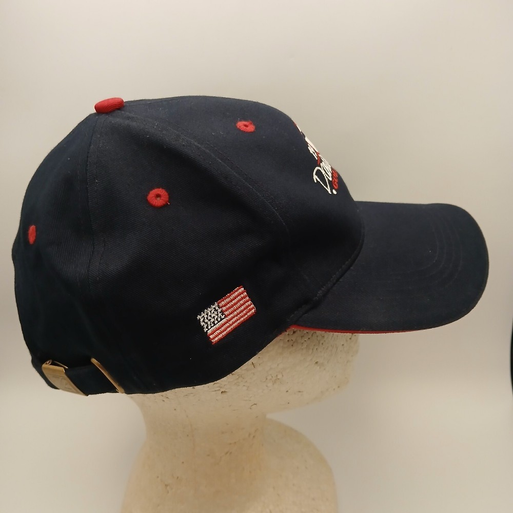Dancing Rabbit Golf Club Hat Cap Ahead Strapback Navy Blue White Red Script Flag