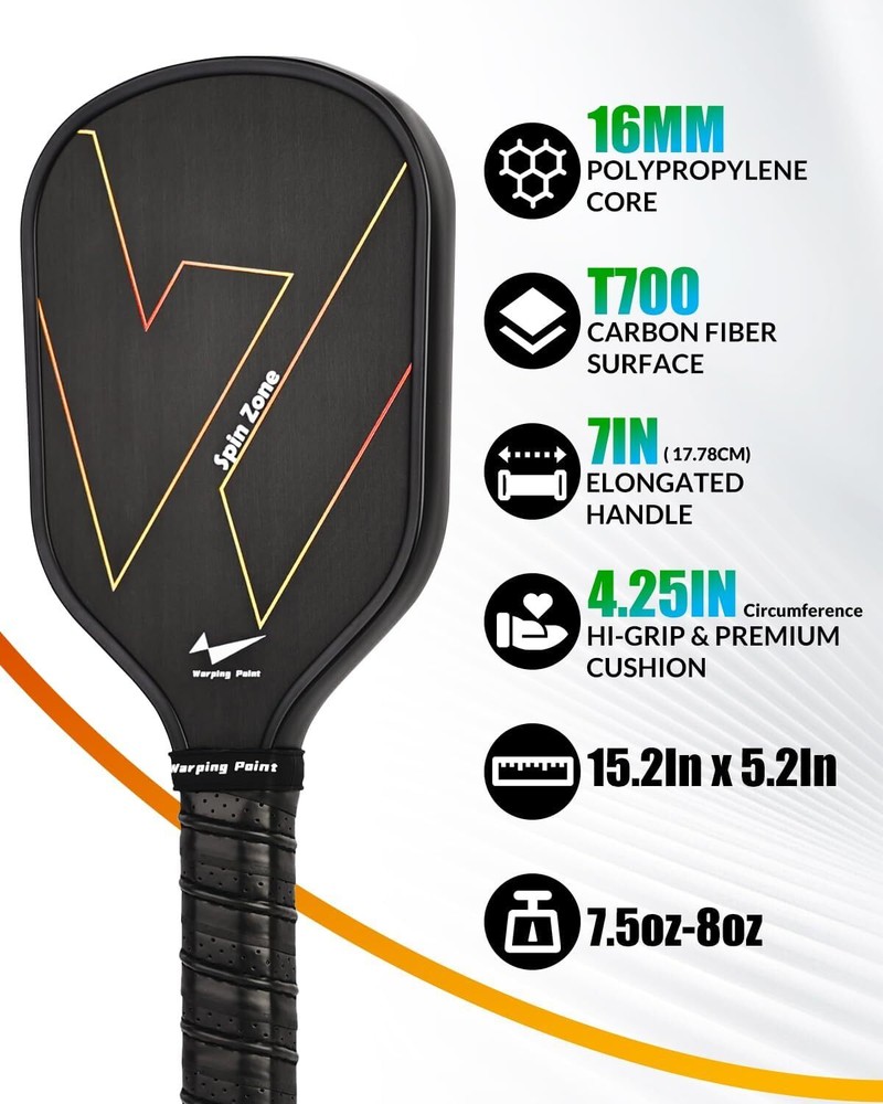 16mm Pickleball Racket with Dual Different Friction Surface Technology