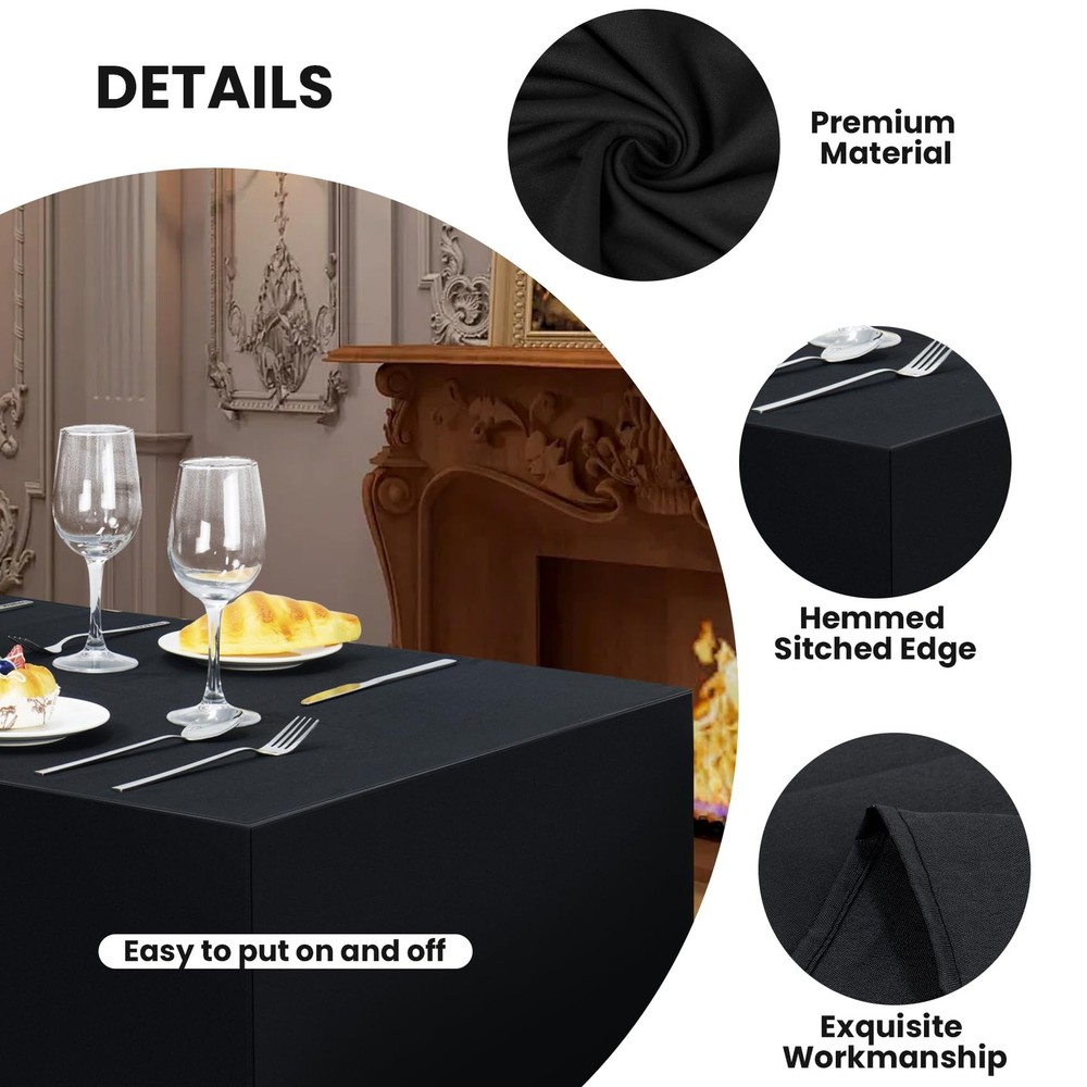 2 Pack Fitted Tablecloth 6FT Rectangular 72x30 Black Table Cover