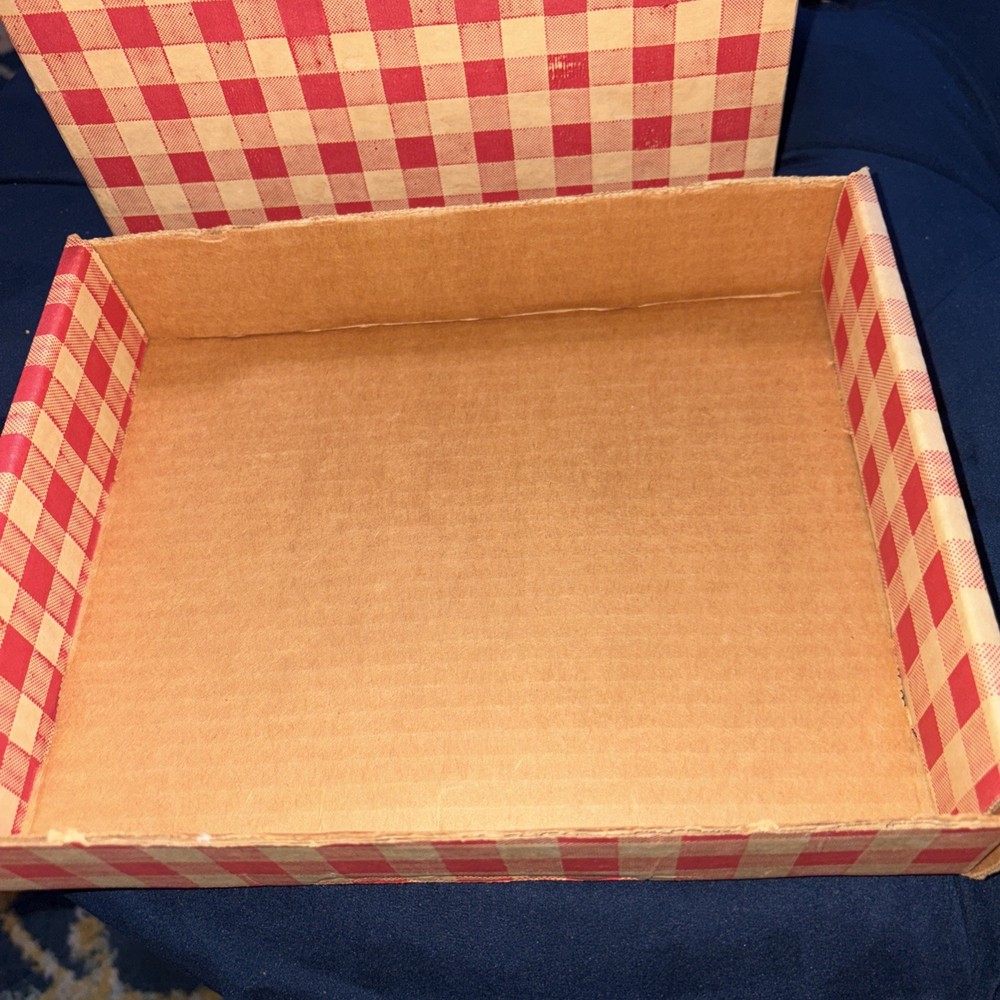 Vintage Cardboard Sewing Patterns Storage Box Red Gingham Excellent Condition