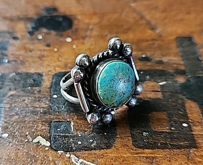 Artist Made Turquoise Square Silver Ring: DP