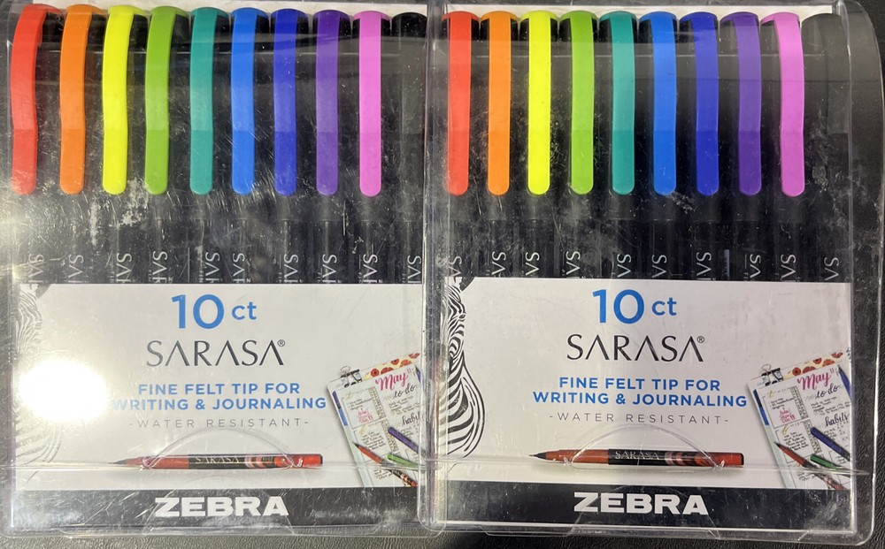 ZEBRA FINE FELT TIP FOR WRITING & JOURNALING 10ct ( 2 Packs ) Multi Color