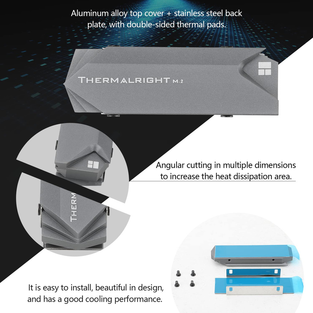 M.2 2280 SSD Heatsink, High Performance Double Side Thermal Pad